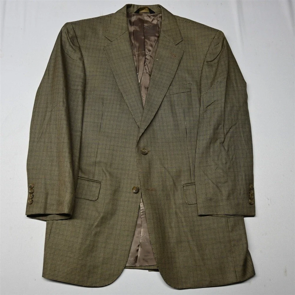 Jos A Bank 39R 40R Signature Gold Houndstooth Silk Wool Blazer Jacket Sport Coat